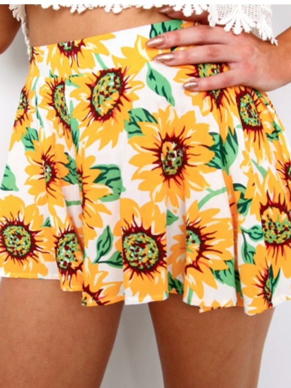 Sunflower Print Yellow Skater Skort